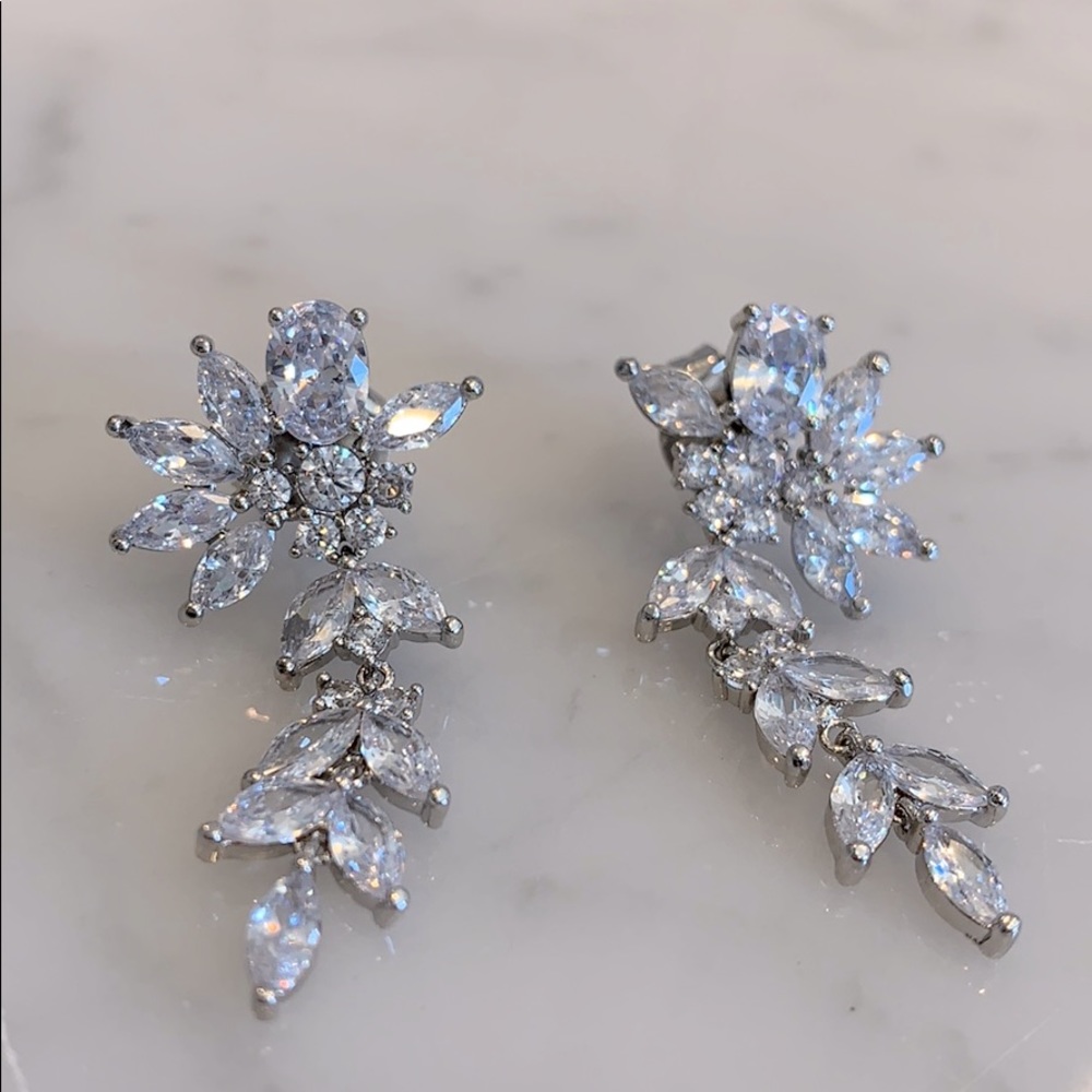 RIVKA FRIEDMAN Rhodium Clad CZ Drop Jewel Earrings - Picture 4 of 8